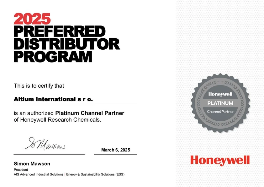 <p><strong>Altium International:</strong> Altium International jako platinový partner společnosti Honeywell Research Chemicals</p>