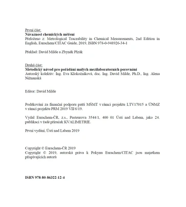 Kvalimetrie 24 - Návaznost chemických měření / Metodický návod pro pořádání malých mezilaboratorních porovnání