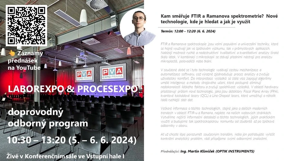 <ul>
<li><strong>Foto:</strong> LabRulez: Přednáška LABOREXPO 2024: Kam směřuje FTIR a Ramanova spektrometrie? Nové technologie, kde je hledat a jak je využít.</li>
</ul>
