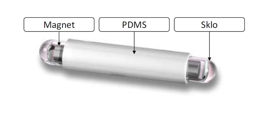 Obrázek 2: Twister magnetické míchadlo zalité ve skle a potažené vrstvou PDMS