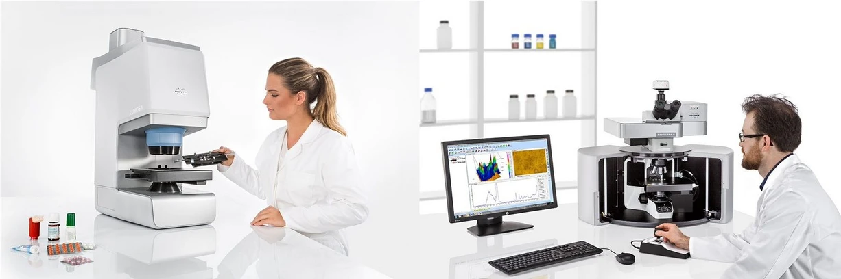 Optik Instruments: FTIR a Ramanova mikroskopie - Pokročilé možnosti akvizice a interpretace dat:  Obr. 1 – FTIR-FPA mikroskop LUMOS II (vlevo) a Ramanův mikroskop SENTERRA II (vpravo).