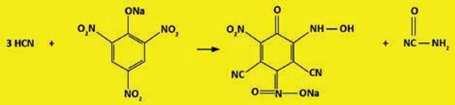 Revue civilnej ochrany: Reakcia kyanovodíku z pikrátom sodným