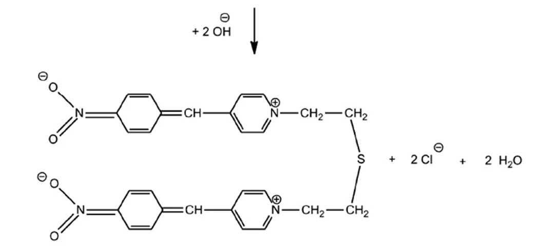 Revue civilnej ochrany: Schéma popisu reakcie yperitu s 4 (4´-nitrobenzyl) pyridínom