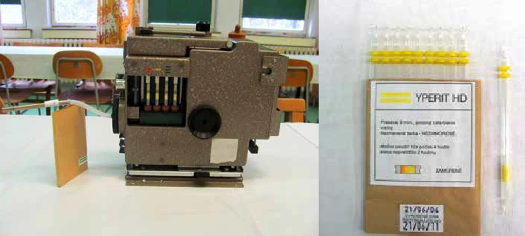 Revue civilnej ochrany: Využitie el. pumpy CHP-71 na presávanie sorpčnej trubičky s Ténaxom a Detekčné trubičky na Yperit HD