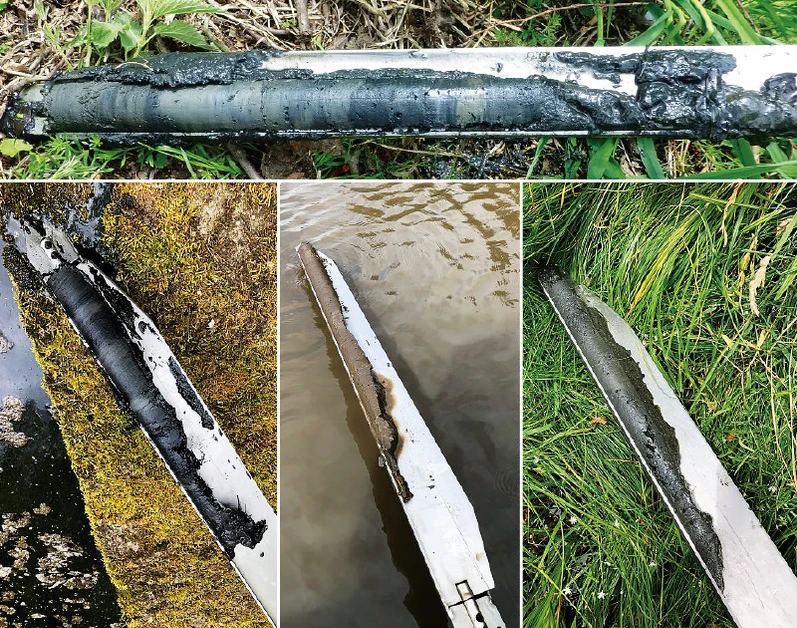 VTEI: Obr. 3. Odběrová sonda holandského typu Eijkelkamp a různé typy struktury sedimentů