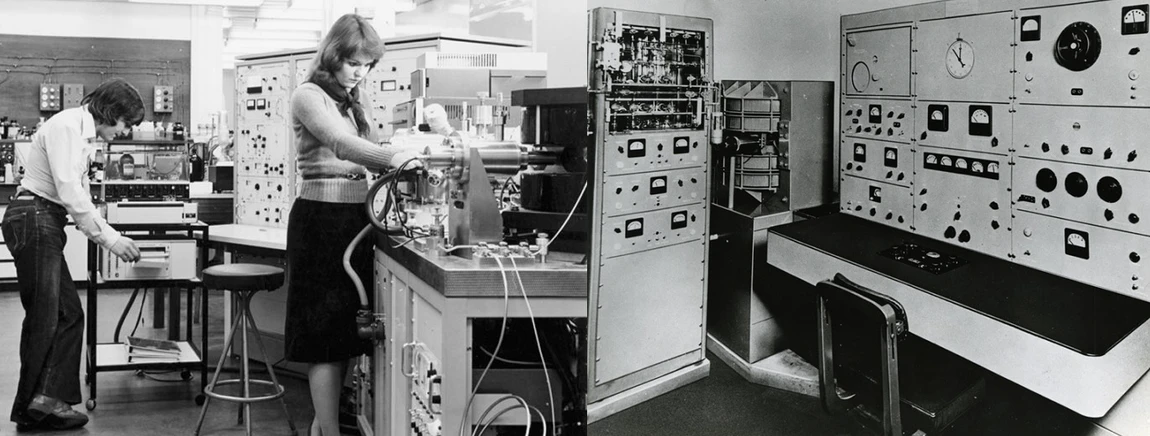 Revue civilnej ochrany: Legendárny hmotnostný spektrometer v londýnskom laboratóriu v 50-tych rokoch, Model 21-101 od CEC spoločnosti; Práca na prvých hmotnostných spektrometroch